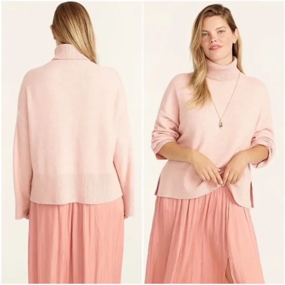 J. Crew Turtleneck Sweater In Supersoft Yarn Ribbed Merino Wool Alpaca Pink Plus