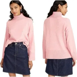 J. Crew Turtleneck Sweater In Supersoft Yarn Ribbed Merino Wool Alpaca Pink Plus