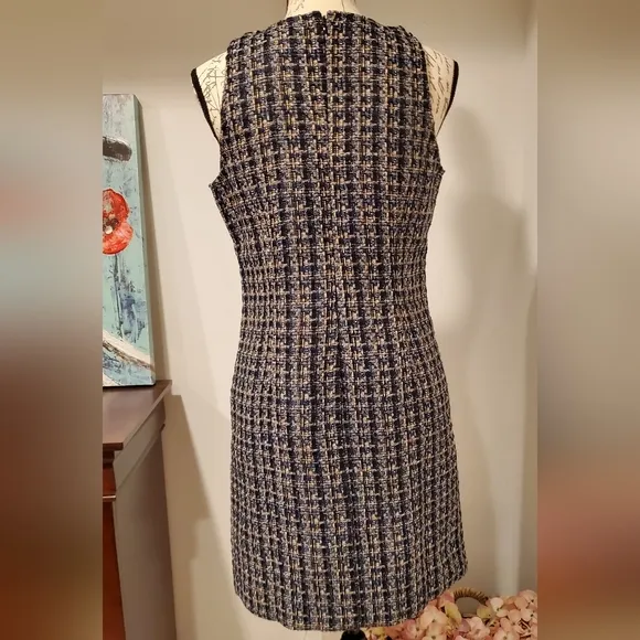 J• CREW.  WOMEN'S Black/Navy Sleeveless, Round Neck, Shift Tweed Dress, Size 2.