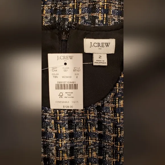 J• CREW.  WOMEN'S Black/Navy Sleeveless, Round Neck, Shift Tweed Dress, Size 2.