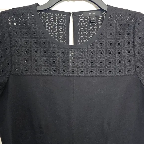 J. Crew Womens Eyelet Fit and Flare Dress 10 Black Party Cocktail Office Preppy