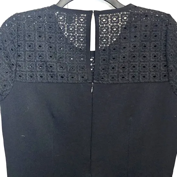 J. Crew Womens Eyelet Fit and Flare Dress 10 Black Party Cocktail Office Preppy