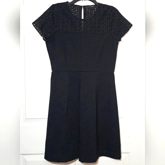 J. Crew Womens Eyelet Fit and Flare Dress 10 Black Party Cocktail Office Preppy
