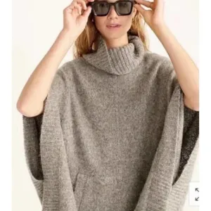 J. Crew Womens Relaxed Turtleneck Poncho Sweater XS/S Gray Wool Alpaca Blend