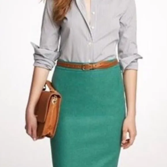 J Crew Wool The Pencil Skirt Jade Green