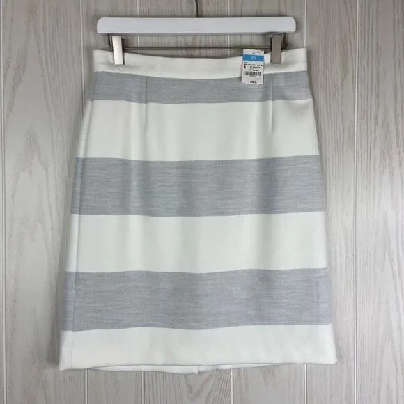 J. McLaughlin Pencil Skirt Women's Off White &amp; Gray Macy Striped Size 8 NWT