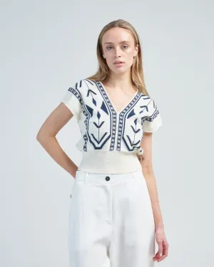 jacquard knit v-neck top