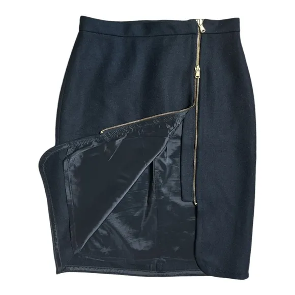 J.CREW  ZIPPER FRONT BLACK WOOL PENCIL MIDI SKIRT 6P **NWT**