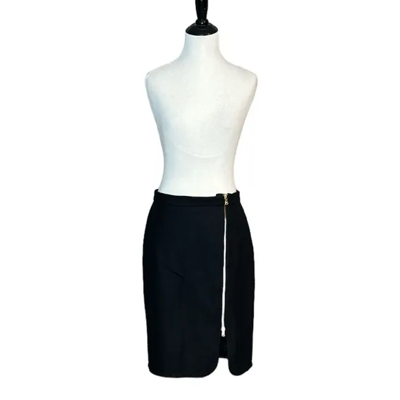 J.CREW  ZIPPER FRONT BLACK WOOL PENCIL MIDI SKIRT 6P **NWT**
