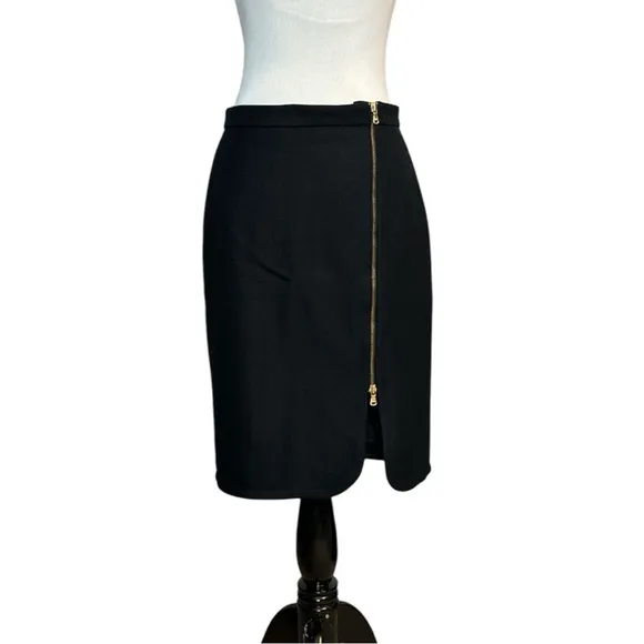 J.CREW  ZIPPER FRONT BLACK WOOL PENCIL MIDI SKIRT 6P **NWT**