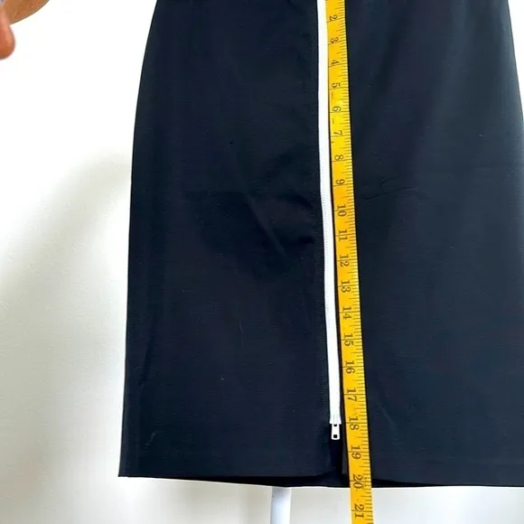 J’ENVIE NEW YORK. Black Pencil Skirt with white 18”zipper down front size 4