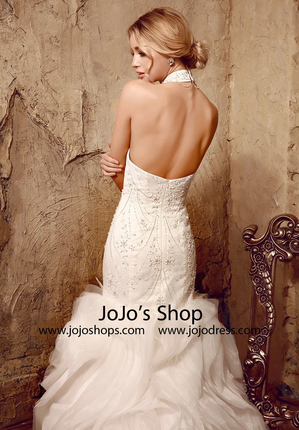 Jeweled Strapless Fit and Flare Wedding Dress | HL1004