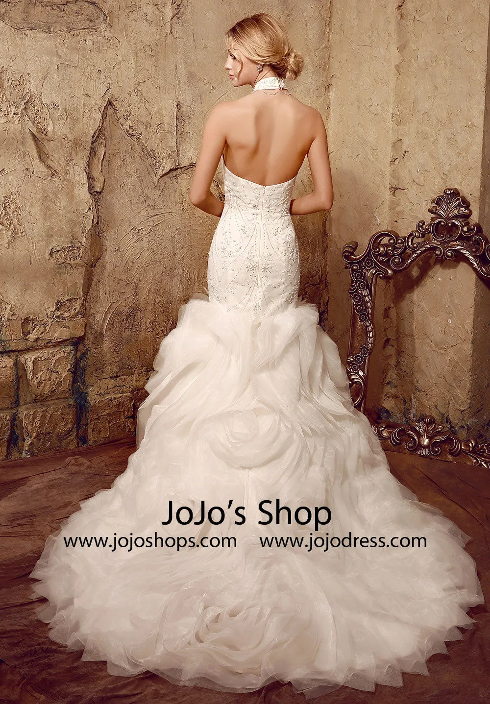 Jeweled Strapless Fit and Flare Wedding Dress | HL1004