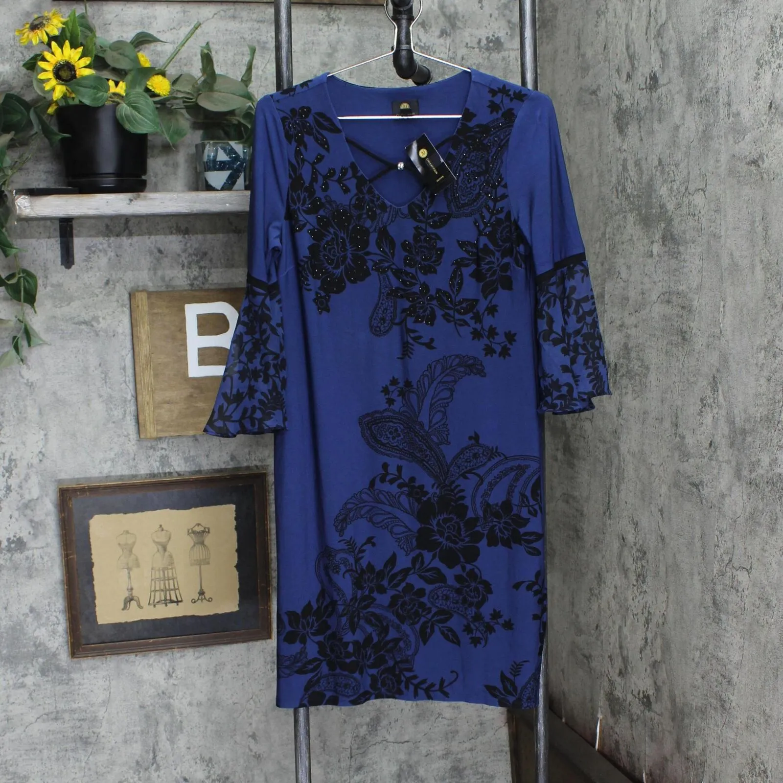 Jm Collection Womens Petite Holiday Blossom Shift Dress Intrepid Blue Combo PM