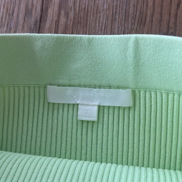 Jonathan Simkhai Jolene Skirt XS Pear Green Faux Wrap Ribbed Knit Slit Pencil