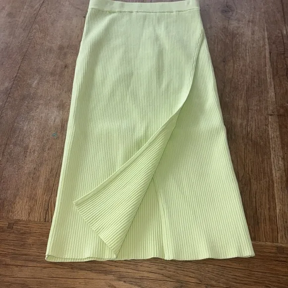 Jonathan Simkhai Jolene Skirt XS Pear Green Faux Wrap Ribbed Knit Slit Pencil