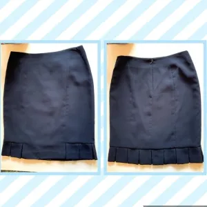 JONES STUDIO navy blue tailored pencil skirt box pleat hem neutral classic