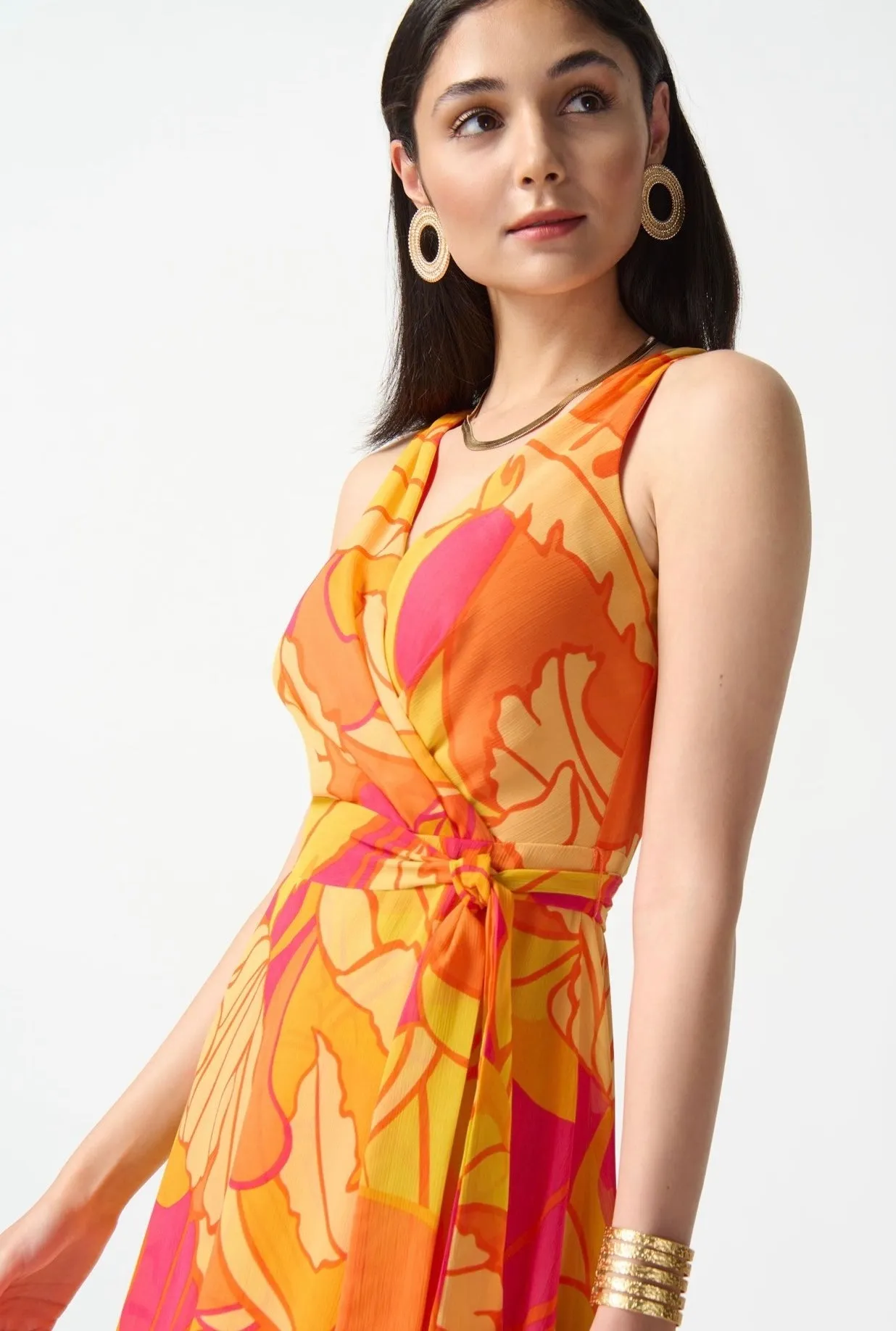 Joseph Ribkoff Chiffon Tropical Print Fit and Flare Dress
