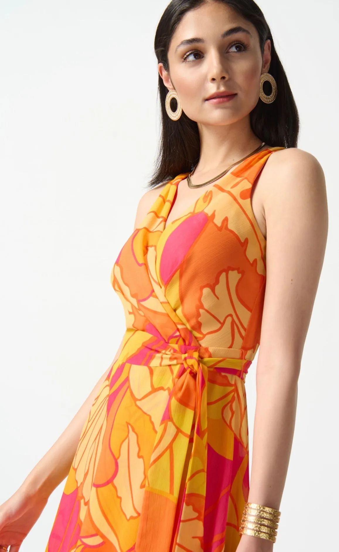Joseph Ribkoff Chiffon Tropical Print Fit and Flare Dress