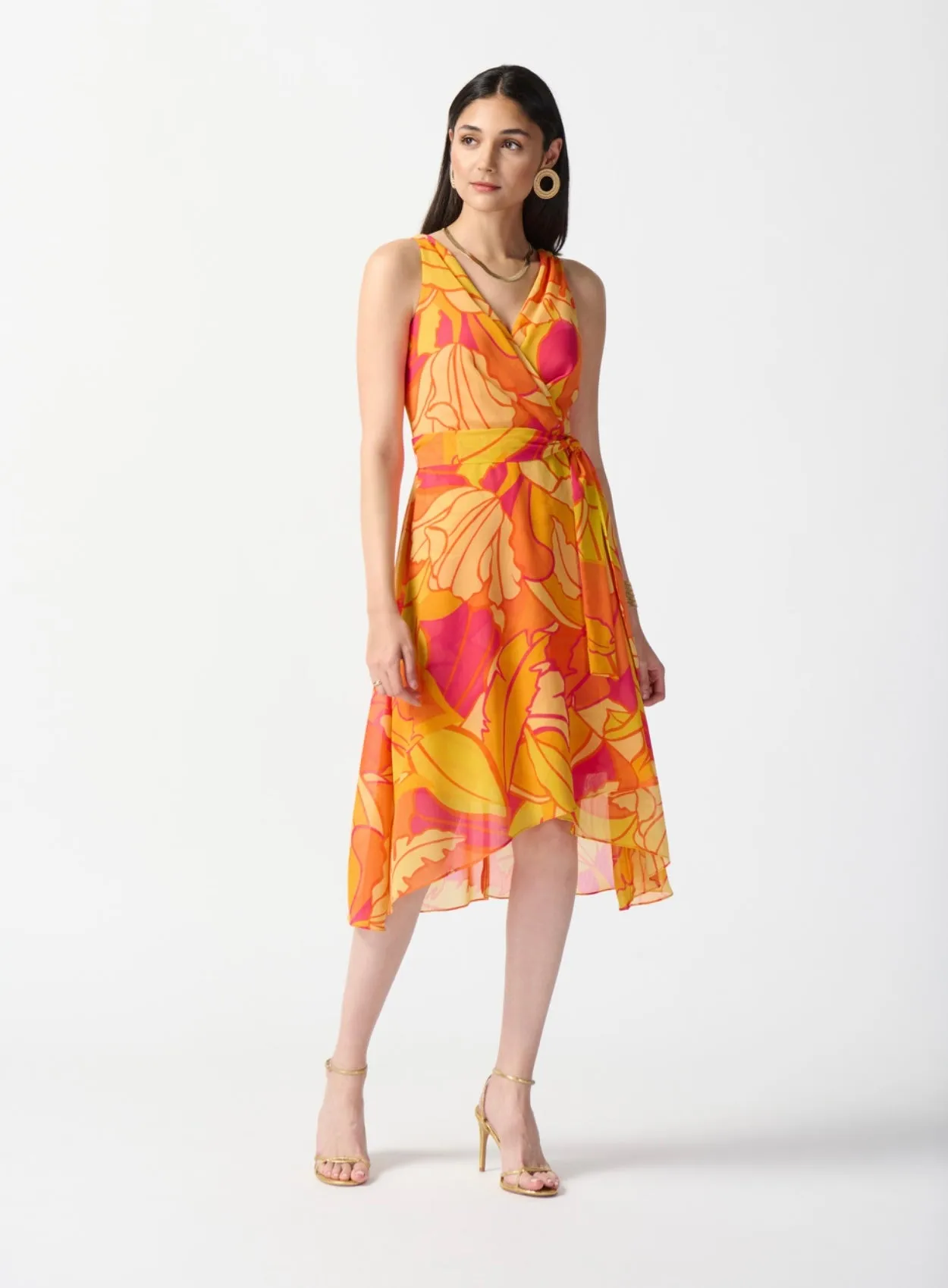 Joseph Ribkoff Chiffon Tropical Print Fit and Flare Dress