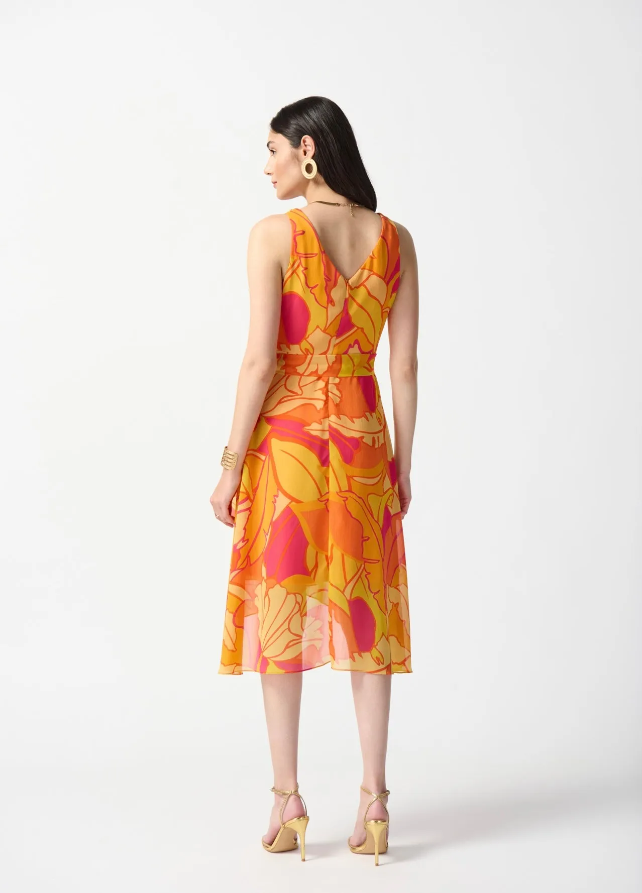Joseph Ribkoff Chiffon Tropical Print Fit and Flare Dress