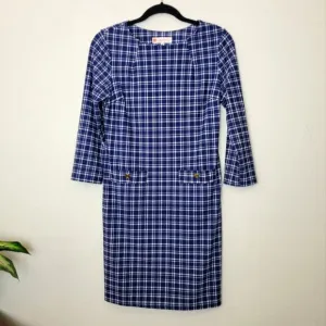 JUDE CONNALLY Sabine Sheath Dress In Blue And White Plaid Size Small