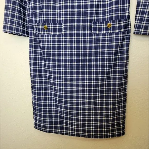JUDE CONNALLY Sabine Sheath Dress In Blue And White Plaid Size Small