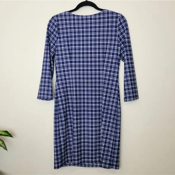 JUDE CONNALLY Sabine Sheath Dress In Blue And White Plaid Size Small