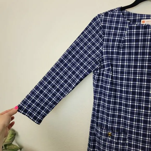JUDE CONNALLY Sabine Sheath Dress In Blue And White Plaid Size Small