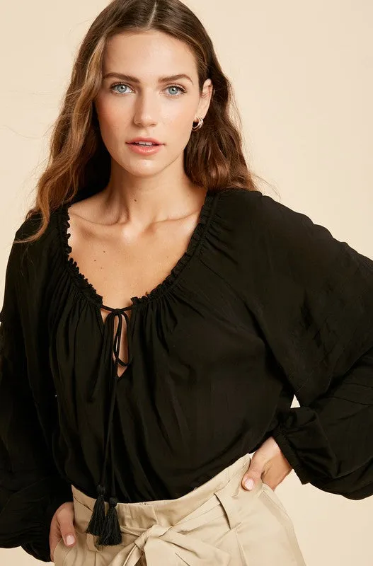 JULIET TASSEL BODYSUIT BLACK