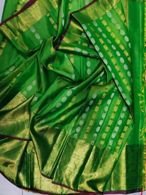 Kanchivaram saree stitched blouse green saree pink blouse silk saree traditional saree handloom sare pure silk saree maggam work blouse