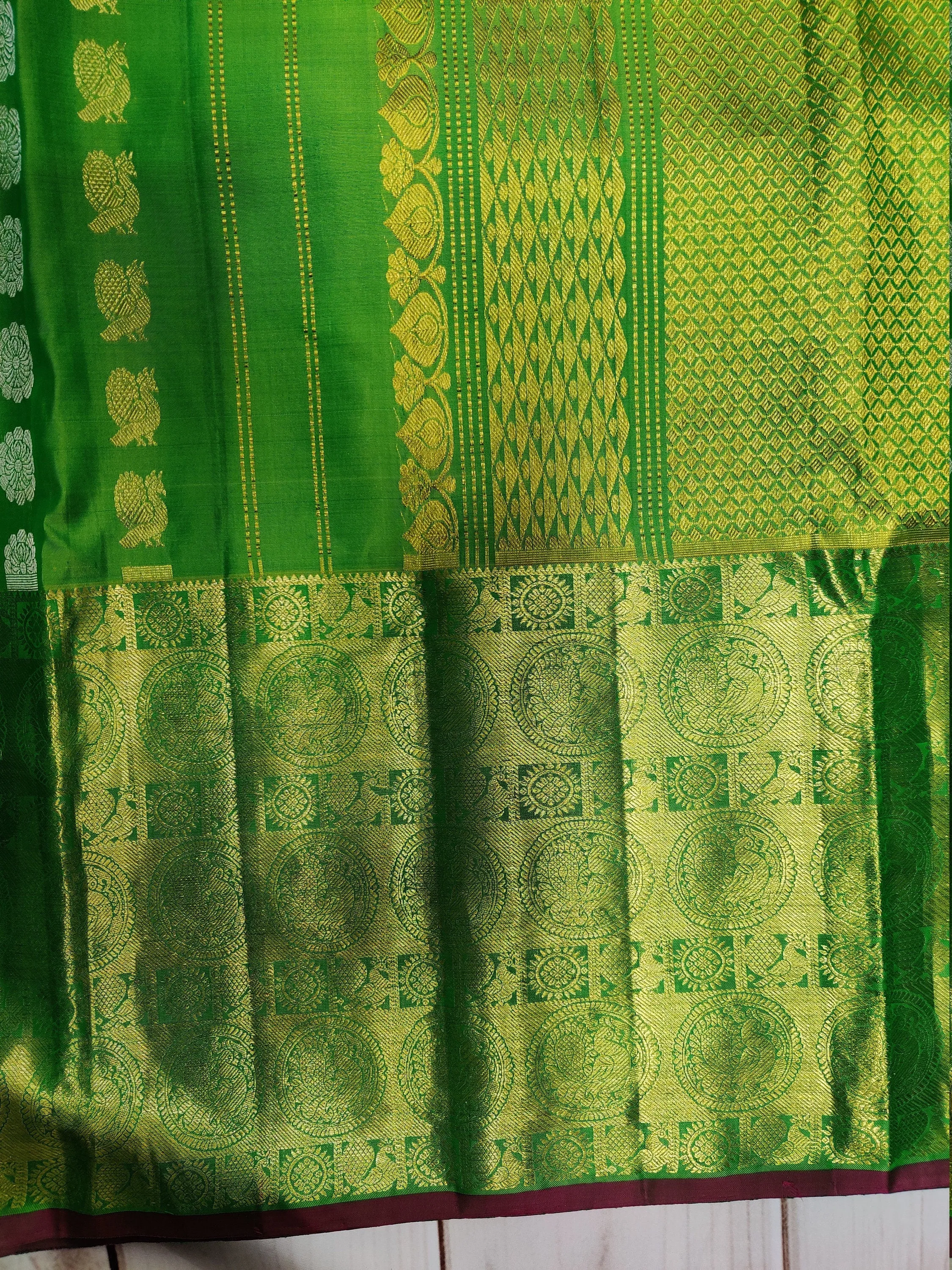 Kanchivaram saree stitched blouse green saree pink blouse silk saree traditional saree handloom sare pure silk saree maggam work blouse