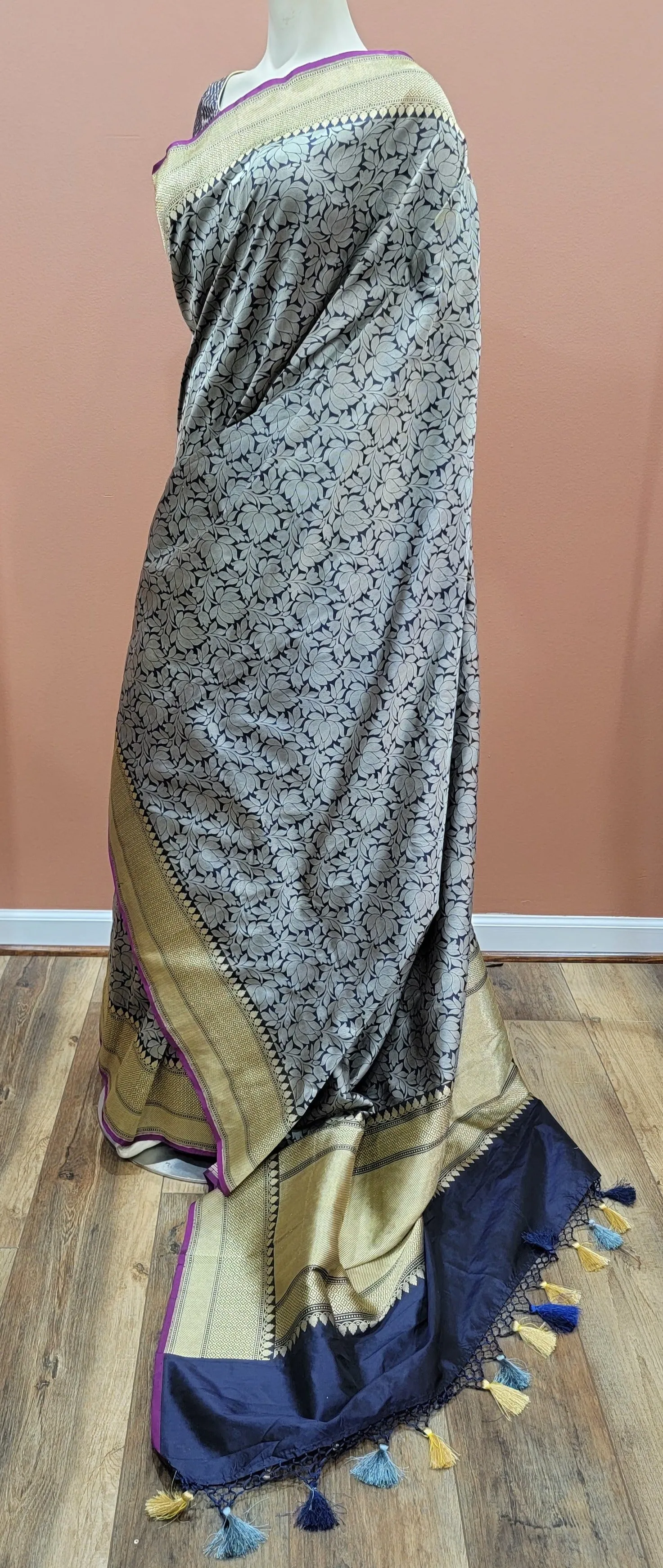 Katan Banaras Saree in Navy Blue