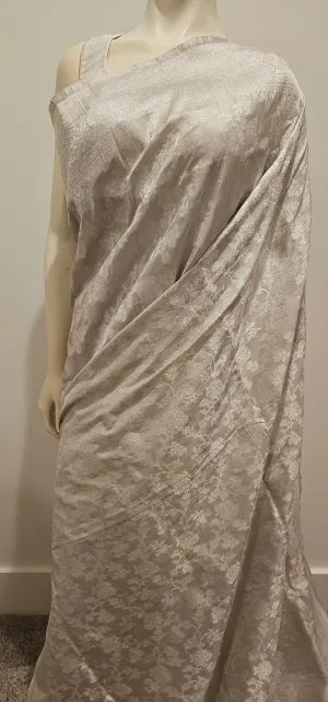 Katan Banaras Silver Zari Saree in Silver W/Blouse.