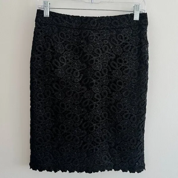Kate Spade Black Crochet Lined Judy Lace Pencil Skirt Size 6