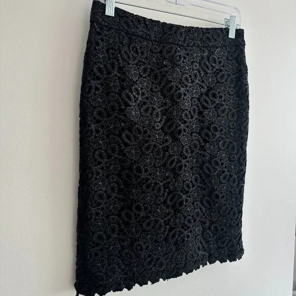 Kate Spade Black Crochet Lined Judy Lace Pencil Skirt Size 6