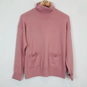 Kate Spade wool blend pale pink turtleneck sweater w/ front pockets. Medium
