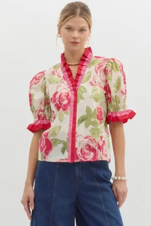 Kelly Floral Ruffle Neck Blouse