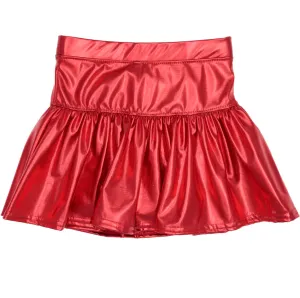 Kids Metallic Gathered Skort - Red
