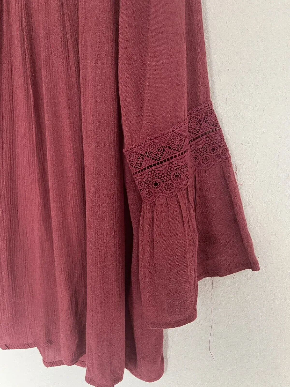 KNOX ROSE Fuchsia Flowy Top Sz XXL Lace Ruffle Flared Long Sleeves Blouse