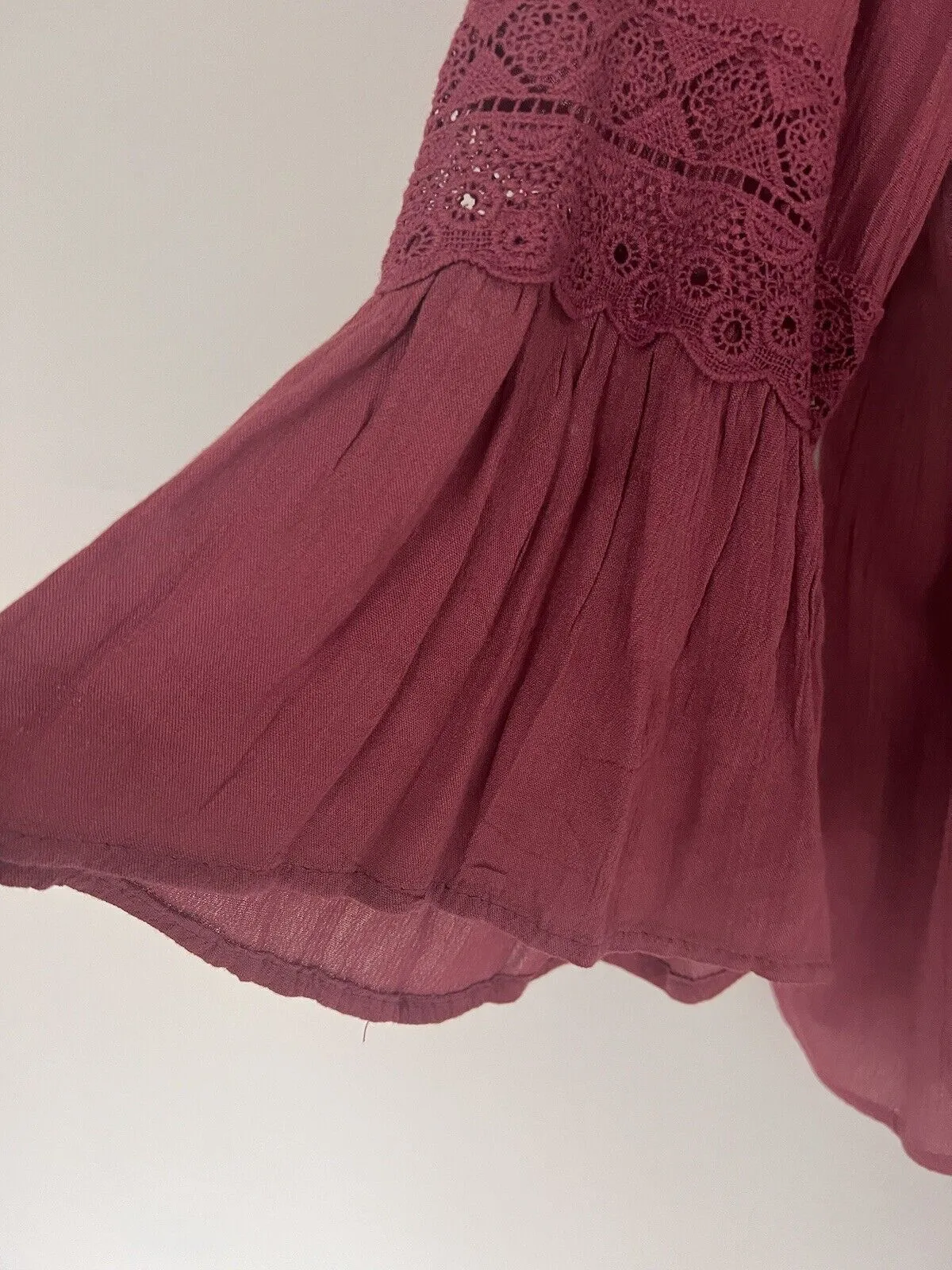 KNOX ROSE Fuchsia Flowy Top Sz XXL Lace Ruffle Flared Long Sleeves Blouse