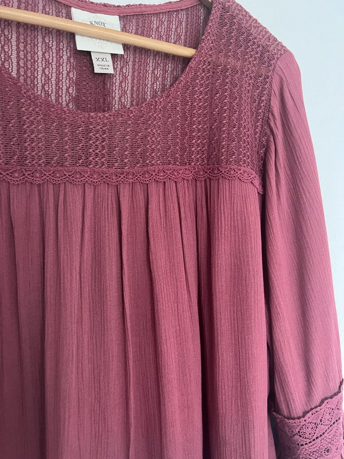 KNOX ROSE Fuchsia Flowy Top Sz XXL Lace Ruffle Flared Long Sleeves Blouse