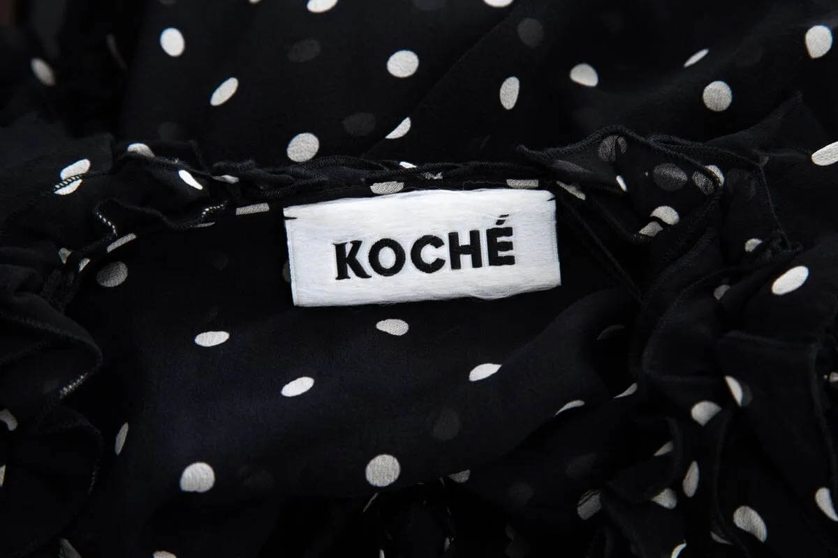 koche Black & White Silk Polka Dot Ruffle Blouse SZ 34