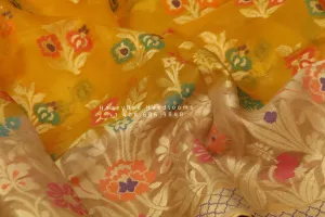 Kora banaras Sarees online,South Indian Sarees,Pure Silk Sarees,banaras Saree, pattu saree,Zari saree,yellow saree - NIHIRA