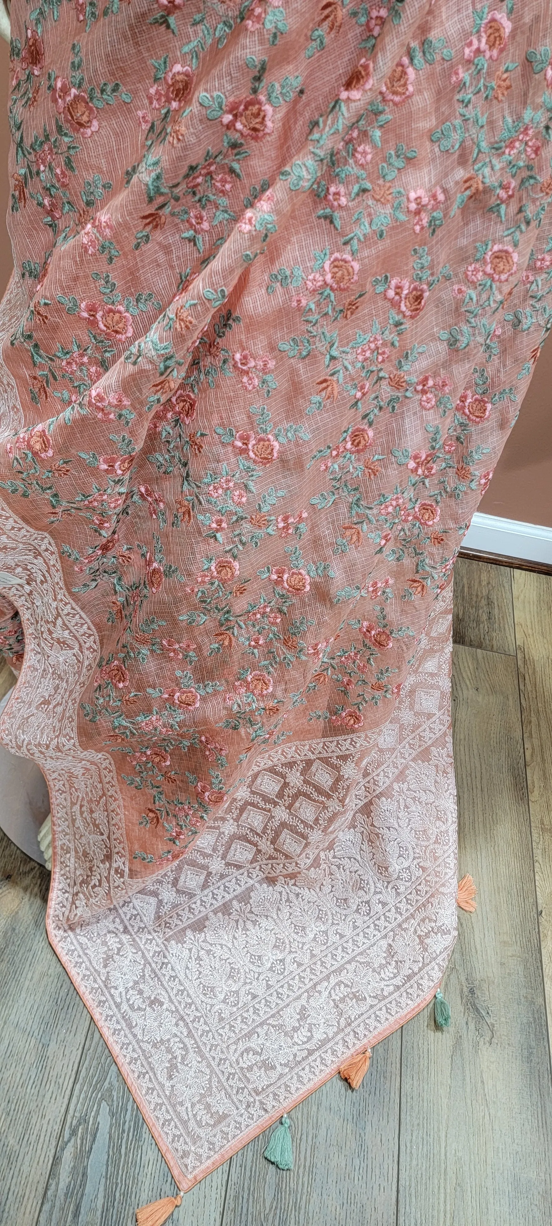 Kota Tussar Saree w/ Chikankari Blouse in light Pink