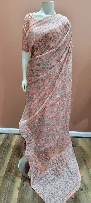 Kota Tussar Saree w/ Chikankari Blouse in light Pink