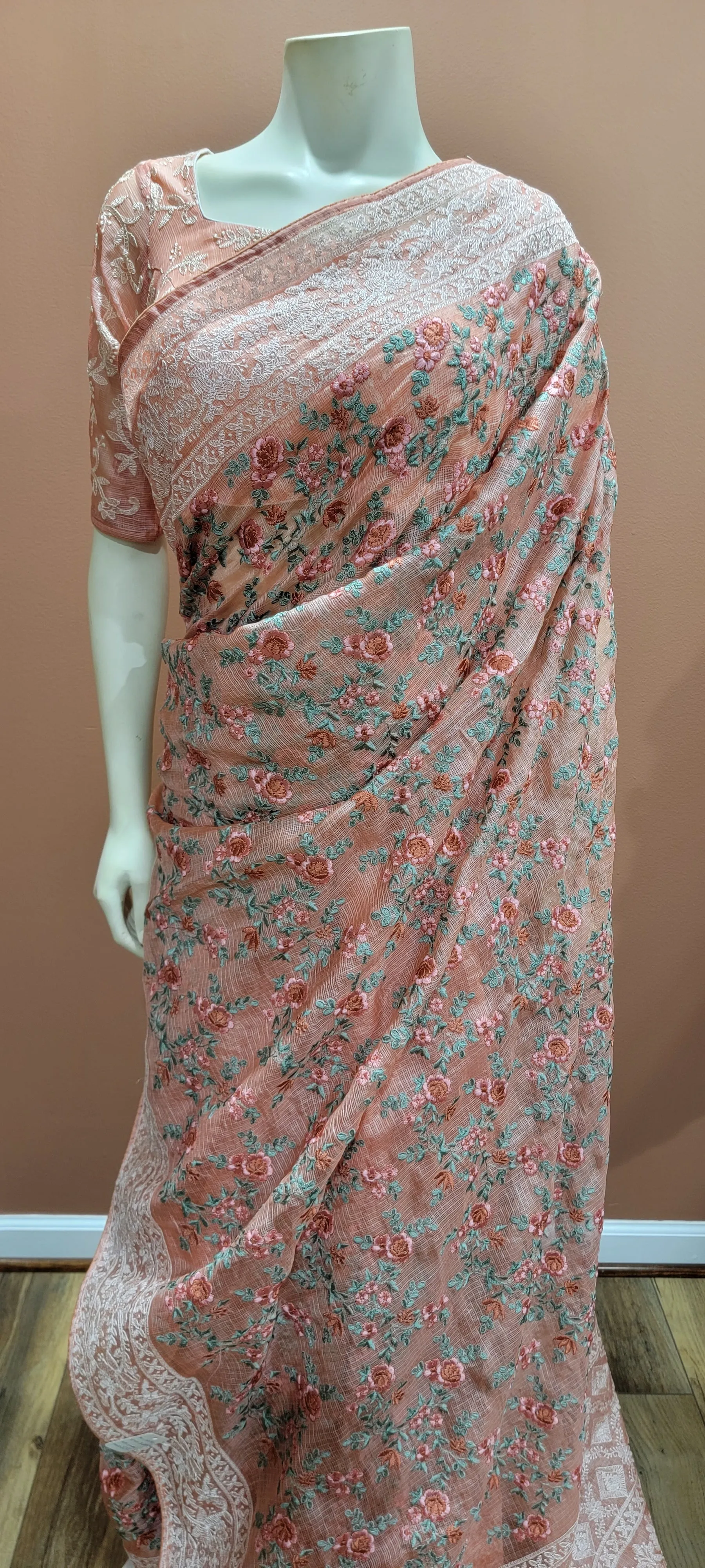 Kota Tussar Saree w/ Chikankari Blouse in light Pink