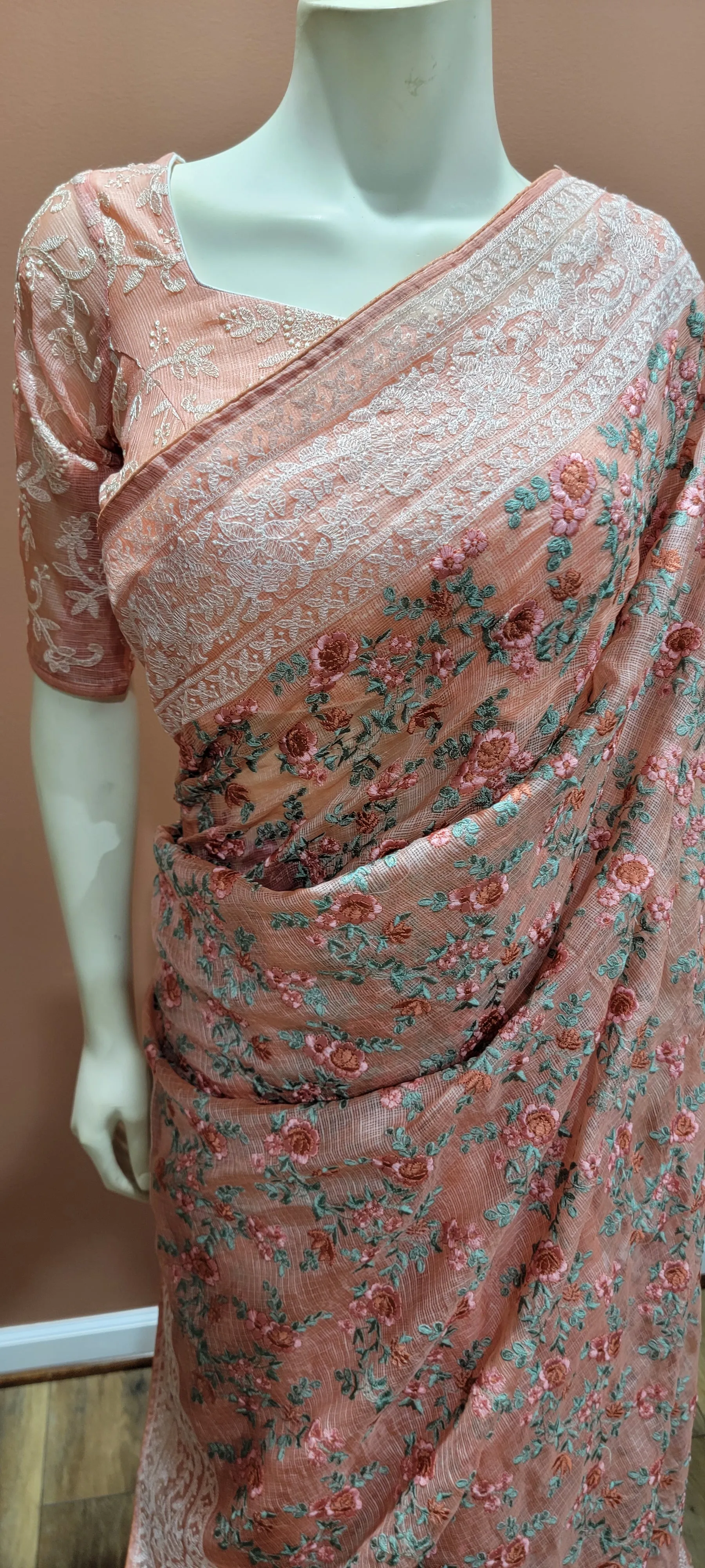 Kota Tussar Saree w/ Chikankari Blouse in light Pink