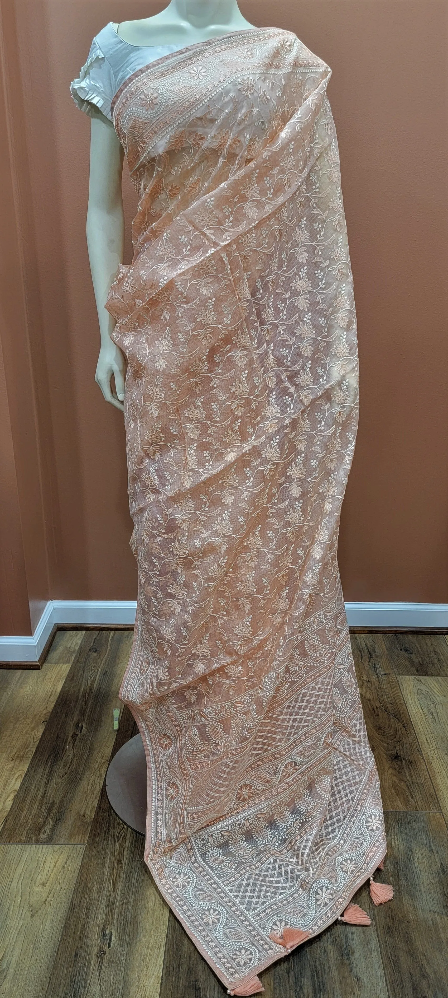 Kota Tussar Saree w/  white Raw Silk Blouse