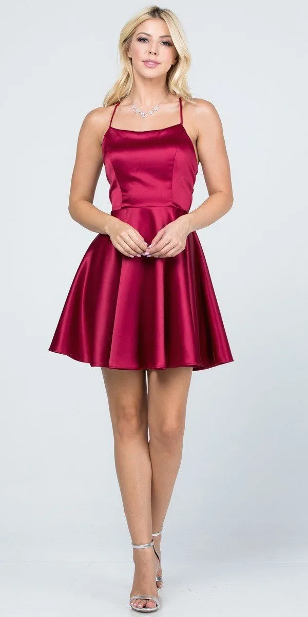La Scala 25713 Short Fit and Flare Dress Spaghetti Straps Criss Cross Back